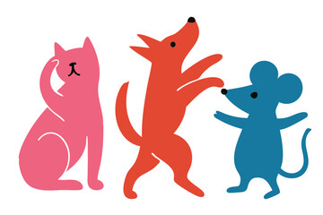 Birthday Party Dancing Animal Friends Dog, Cat and Mouse