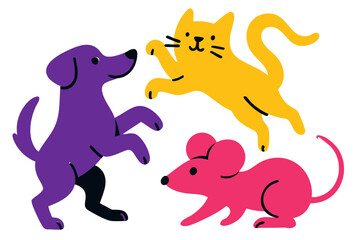 Birthday Party Dancing Animal Friends Dog, Cat and Mouse