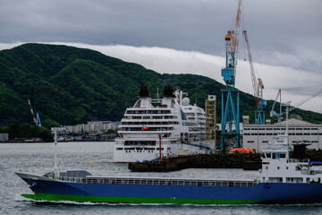 Modern ultra luxury cruise ship cruiseship liner Ocean Fuji in dry dock maintenance modernization...