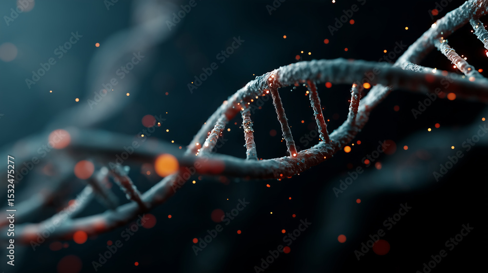Poster detailed 3d rendering of dna structure with glowing highlights