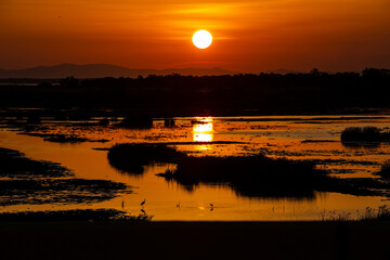 Scene of sunset and beautiful sky at Tale Noi, Phatthalung