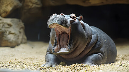Yawning hippo