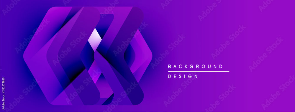 Poster Abstract purple design features layered ribbons, creating dynamic visual effect. Modern, sleek presentation suitable for backgrounds.