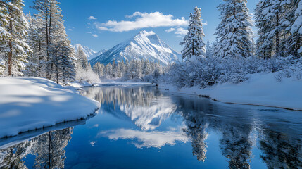 Yosemite National Park - Reflection in Merced River of Yosemite waterfall and beautiful mountain landscape, California, USA