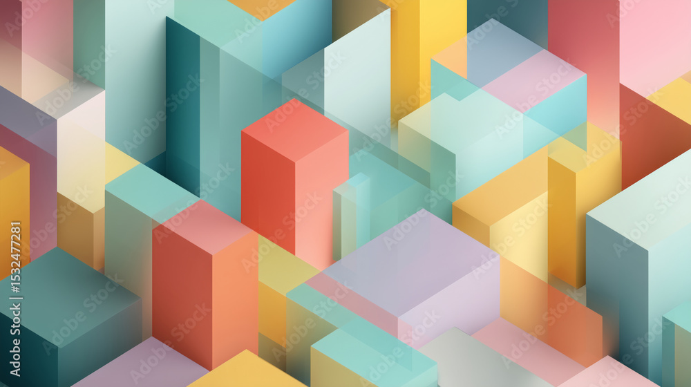 Poster abstract geometric pattern of pastel squares in soft transitional hues