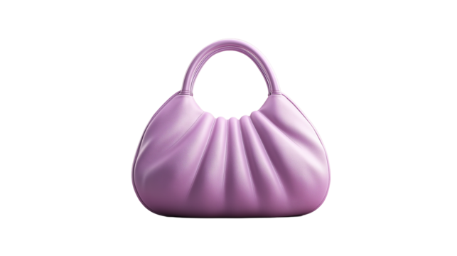 3D handbag in soft leather style, gentle curves, lavender tone, minimal design, PNG
