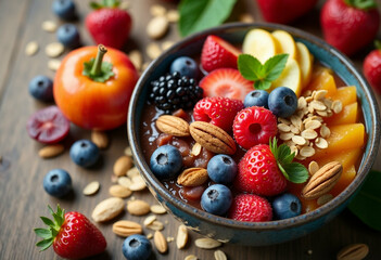Blueberry Peach Granola Mint Bowl