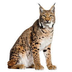 Fototapeta premium Captivating portrait of a poised eurasian lynx with spotted fur markings on transparent background