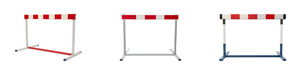 Three colorful hurdles in a row represent obstacles transparent background