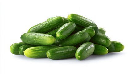 Fresh cucumbers piled on white background. Neural network AI generated