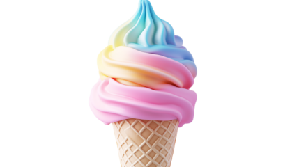 Minimal 3D ice cream cone, soft gradient colors, stylized summer treat, white background, PNG