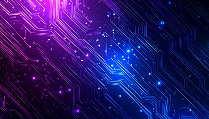 Glowing Futuristic Circuit Board Background with Blue and Purple Neon Lights