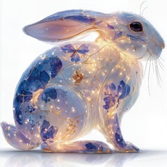 Blue and white floral fantasy bunny
