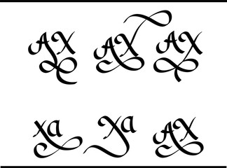 Elegant AX Letter Calligraphy Logo Design: Interlocked A and X Monogram Ideas