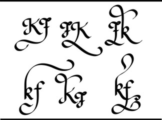 KF Letter Logo – Stylish Overlapping K and F Calligraphic Emblem in Vector Format