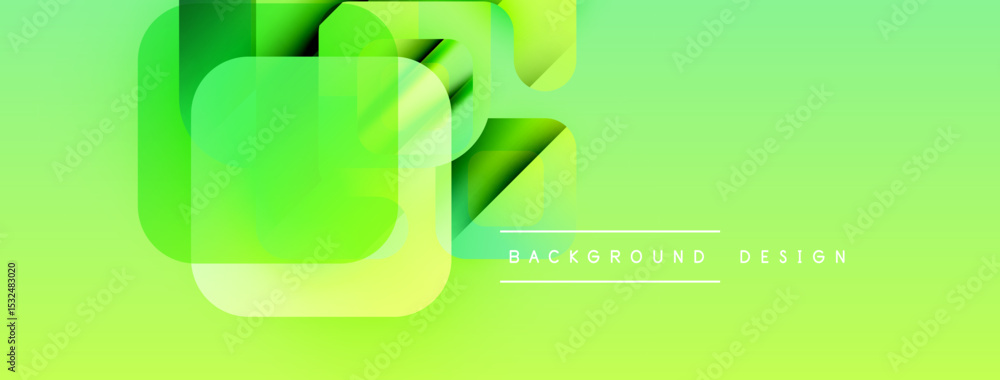 Poster Abstract green gradient design. Overlapping squares create dynamic visual effect. Light yellow highlights add depth, texture.
