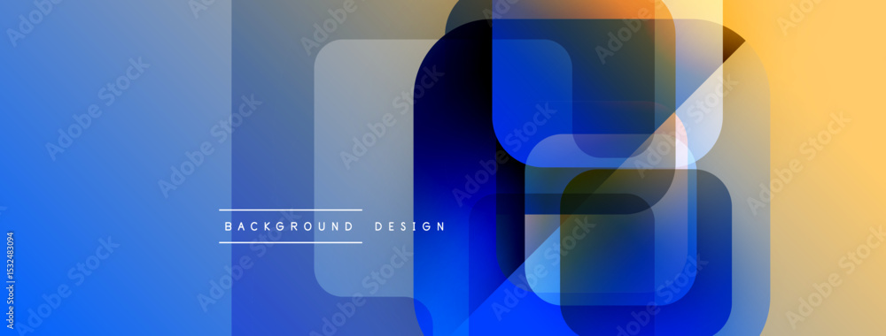 Poster abstract geometric shapes overlap. blue, orange gradients create modern background design. minimalis