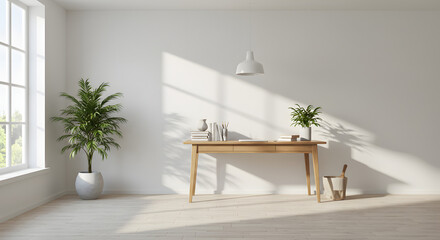 Scandinavian Home Office with Wooden Desk and Natural Light