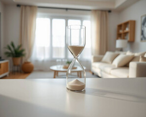 Modern Living Room Hourglass on Floor | Sands of Time Minimalist Home Decor Isolated Render