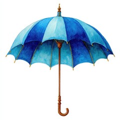 Blue Umbrella Watercolor Illustration on White
