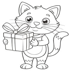 A vector of a cat with gift box outline design