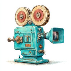 Vintage Turquoise Film Camera Watercolor Illustration
