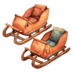 Watercolor Christmas Sleds Illustration.