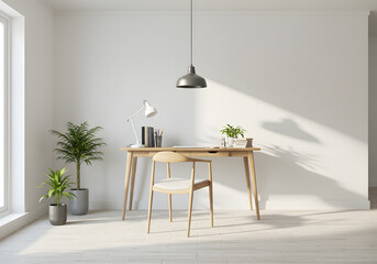 Scandinavian Home Office with Wooden Desk and Natural Light