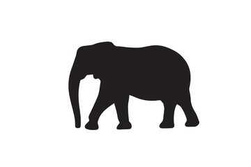 Walking Elephant Vector Icon – Side View Silhouette Isolated on White Background