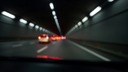 Obraz premium Blurred nighttime traffic in a highway tunnel