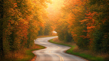 Peaceful Road Surrounded by Nature,Empty Road Winding Through Nature