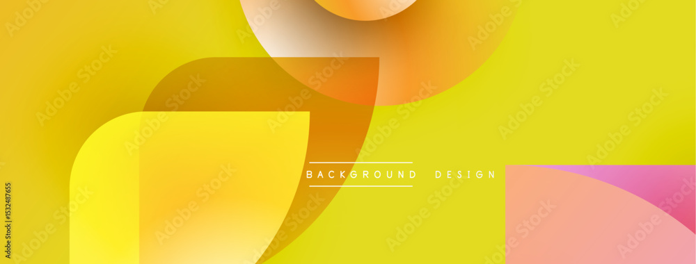 Aufkleber Abstract yellow background. Overlapping shapes create dynamic visual effect. Gradient colors blend smoothly, offering modern aesthetic.