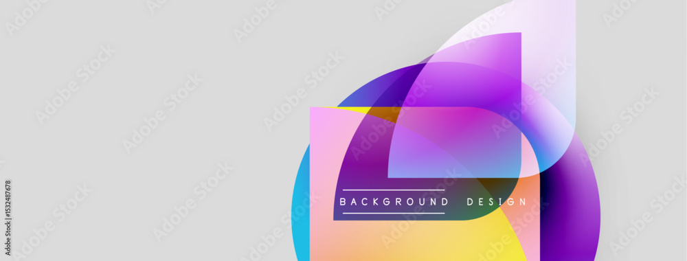 Aufkleber Abstract colorful shapes overlap, creating dynamic background. Modern design features gradients, curves, text elements. Simple, clean aesthetic.