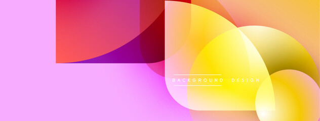 Abstract colorful shapes overlap. Pink, red, yellow hues blend smoothly creating modern visual effect. Gradient transitions dominate composition.