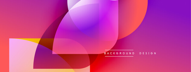 Abstract colorful shapes overlap, creating dynamic visual effect. Gradient hues blend, forming modern background design.