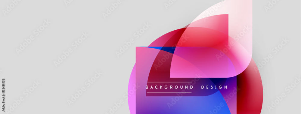 Poster Abstract colorful shapes overlap, creating dynamic visual effect. Background includes pink, blue, purple gradients. Text reads background design.