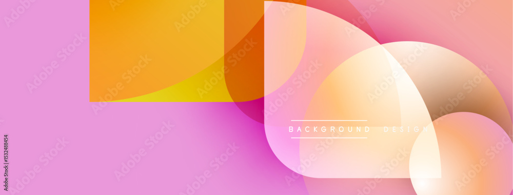 Poster abstract shapes overlap, creating vibrant color gradients. pink background complements orange, yello