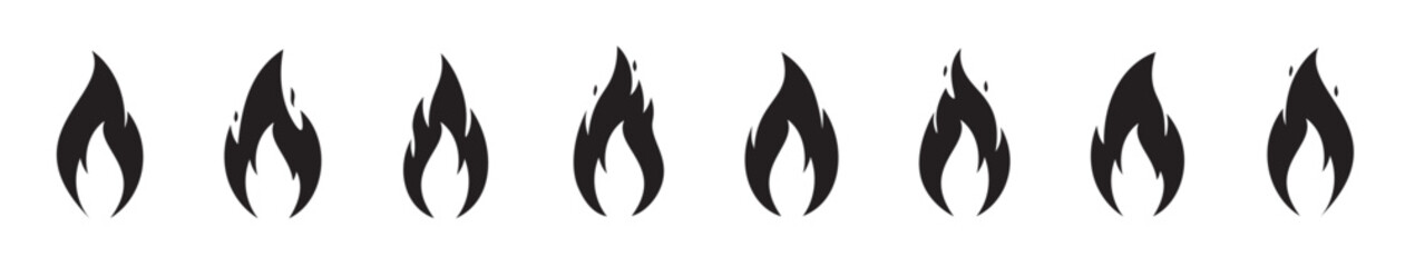Fire and Flame icon set Illustration, Fire and Flame icon set. Single solid icon. Vector illustration.