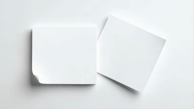 Two blank square memo notes in a minimalist aesthetic with a clean, bright, white background with soft shadows, perfect for your ideas