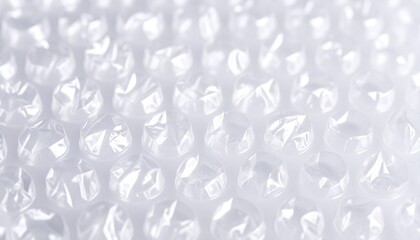 Close-up of bubble wrap rows, transparent air cushions with depth