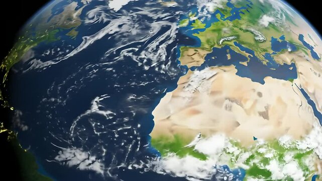 Rotating Planet Earth with Night View of Americas in Outer Space