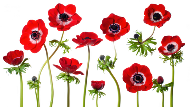Vibrant Red Anemones Isolated on White Background A Floral Still Life
