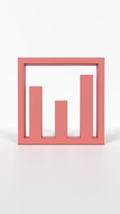 3D Coral Red Bar Chart Icon for Data Analysis, Business Reports, and Statistics – 8K Render on White Background
