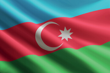 Azerbaijan flag waving in the wind, detailed silk texture