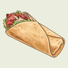 Delicious Burrito with Cheese and Veggies Illustration