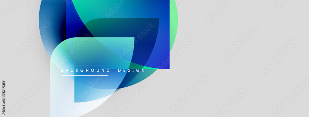 Poster abstract fluid shapes, blue tones dominate. gradient colors blend, creating modern background design