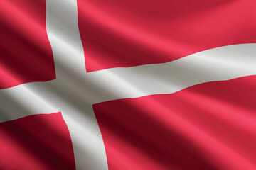 Obraz premium Denmark flag waving in the wind, detailed silk texture