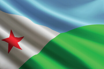 Djibouti flag waving in the wind, detailed silk texture