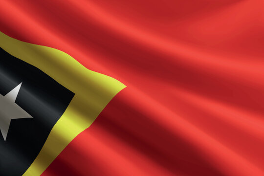 East Timor flag waving in the wind, detailed silk texture
