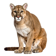 Majestic cougar portrait featuring a powerful gaze and sleek fur on transparent background